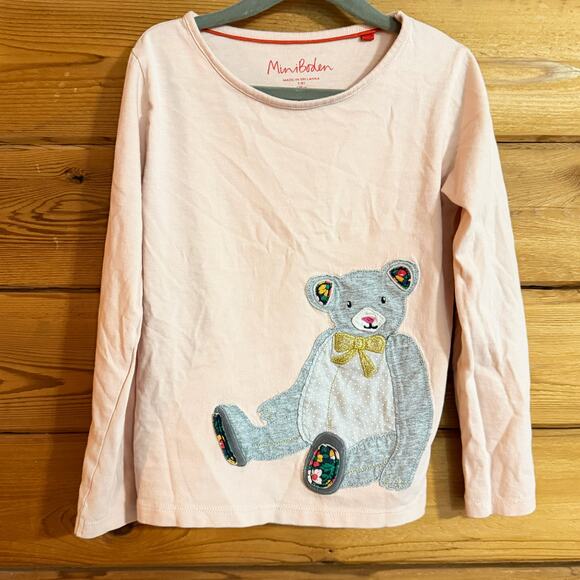MINI BODEN Girls Bear Applique Long Sleeve Peach 7-8 Years Old - Picture 1 of 6